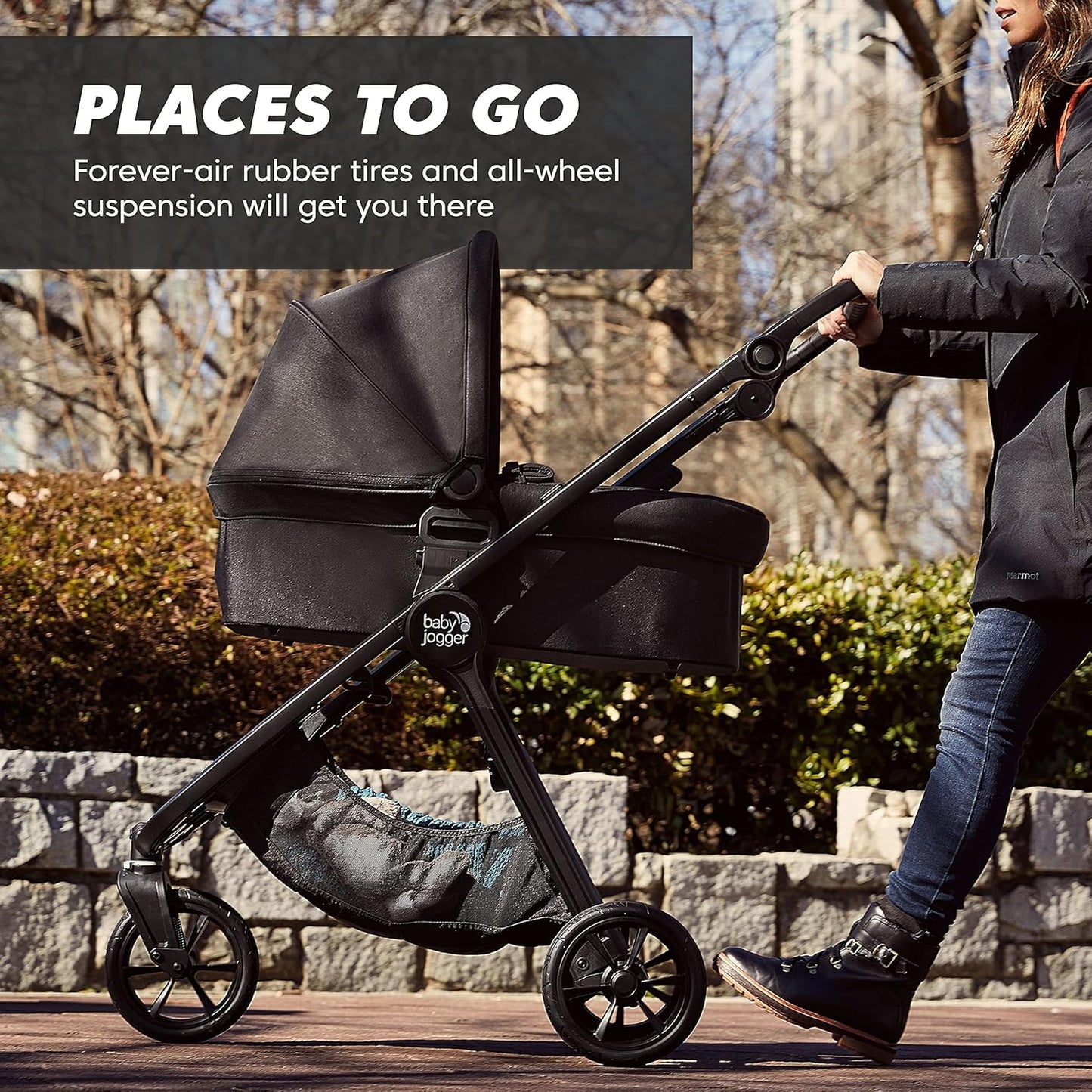 Baby Jogger City Mini GT3 All Terrain Baby Stroller with Forever Air Rubber Tires, All Wheel Suspension, Lightweight Stroller with Magnetic Buckle, No-Rethread Harness, and Foot Brake, Frosted Ivory