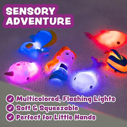 Tub Works® Mermaid Lagoon™ Light Up Bath Toys, 6 Pack | Water-Activated Light Up Toys Flash & Change Color | Easy-Grip Baby Girl & Toddler Bath Toys | Sensory Mermaid Toy Bathtub Toys with Bath Lights