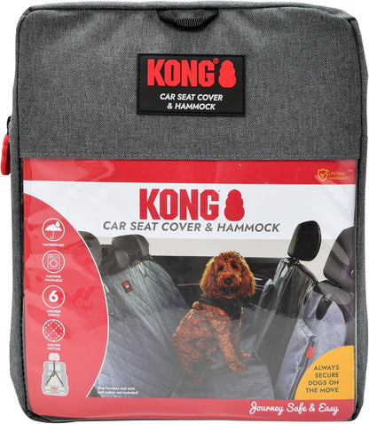 KONG Dog Car Seat Cover & Hammock 2-in-1 for Cars & SUV’s - Seat Protector Against Pet Fur & Dirt - Waterproof & Non-Slip with Mesh Visibility Window