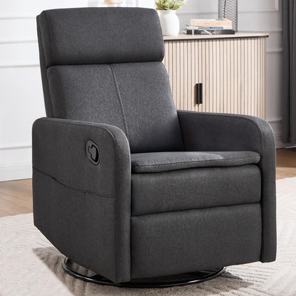 Ketaiyou Swivel Rocking Recliner Chair for Adults, Rocker Nursery Glider Chair for Living Room Bedroom, Upholstered Fabric Reclining Single Sofa Chair(Light Grey)