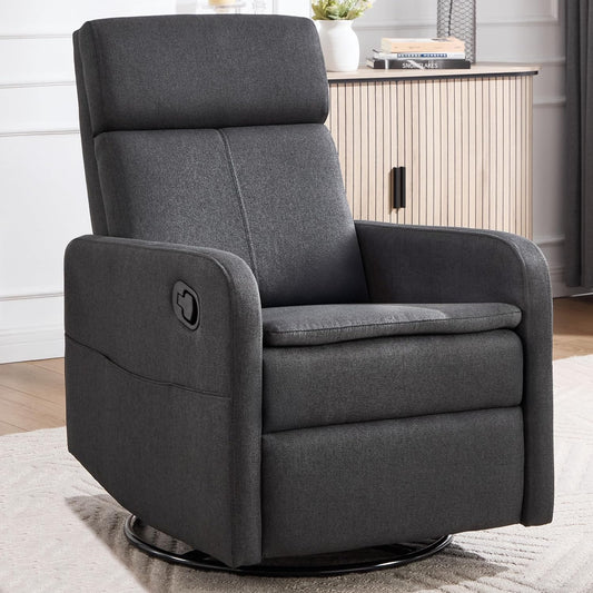 Ketaiyou Swivel Rocking Recliner Chair for Adults, Rocker Nursery Glider Chair for Living Room Bedroom, Upholstered Fabric Reclining Single Sofa Chair(Light Grey)