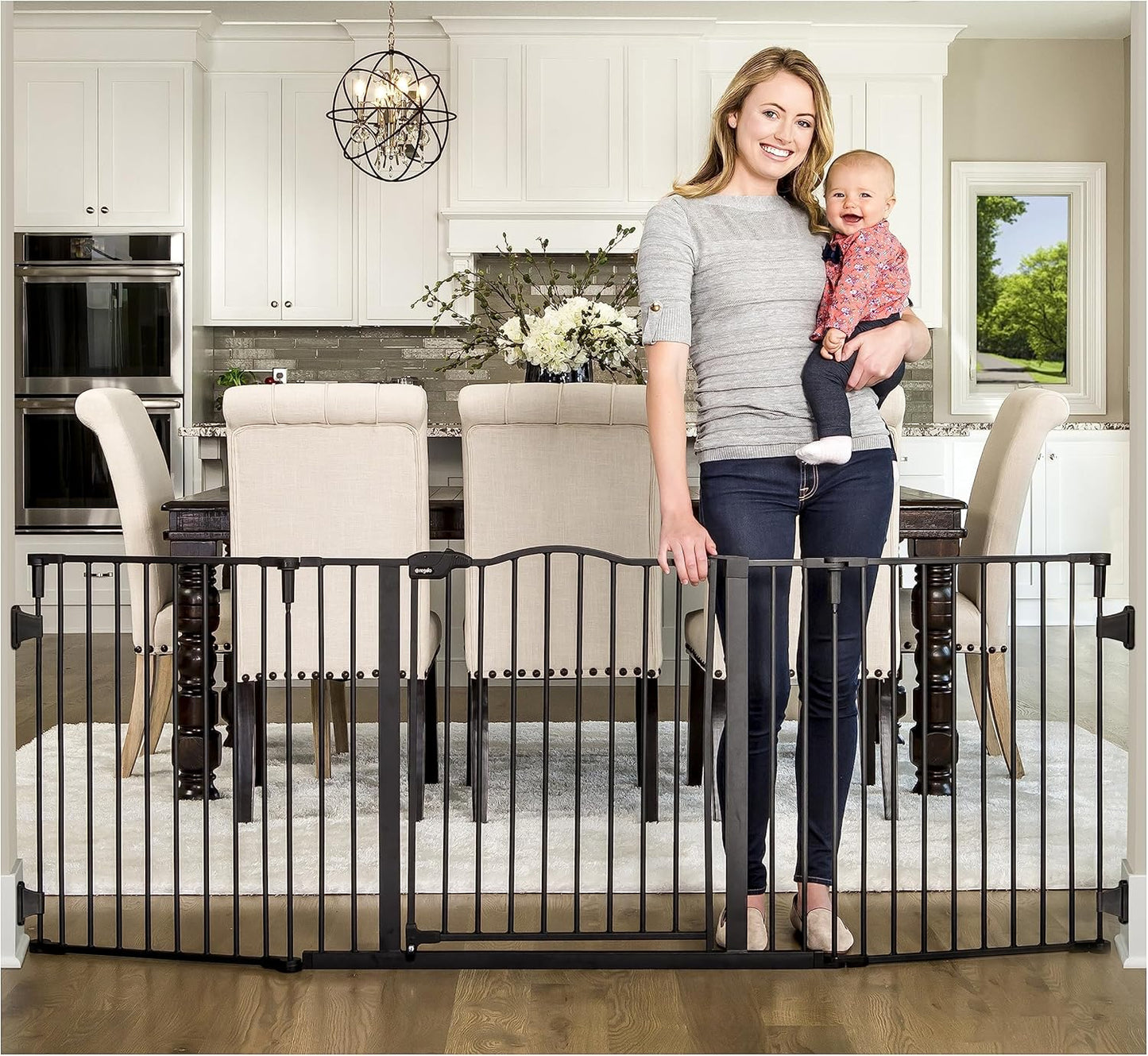 Regalo Safety 192" Super Wide Baby Gate & Play Yard, 2-in-1 Convertible Extra Wide Safety Barrier, Hardware Mounted for Toddlers & Pets, Tested & Safe for 30 Years, American Designed & Owned, White