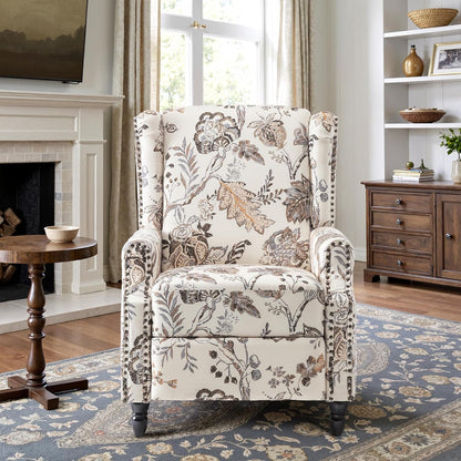 Swivel Rocker Recliner Chair, Manual Nursery Glider Recliner, Floral Fabric Wingback Accent Chair with Adjustable Backrest & Footrest for Small Spaces Living Room Bedroom (Plants Floral, Set of 1)