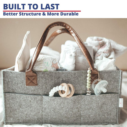 Lily Miles Baby Diaper Caddy Organizer, Nursery Storage Basket for Newborn Essentials, Neutral Gift for Baby Shower, Registry Must-Have, Car Organizer for Diapers and Wipes - Sand, Large