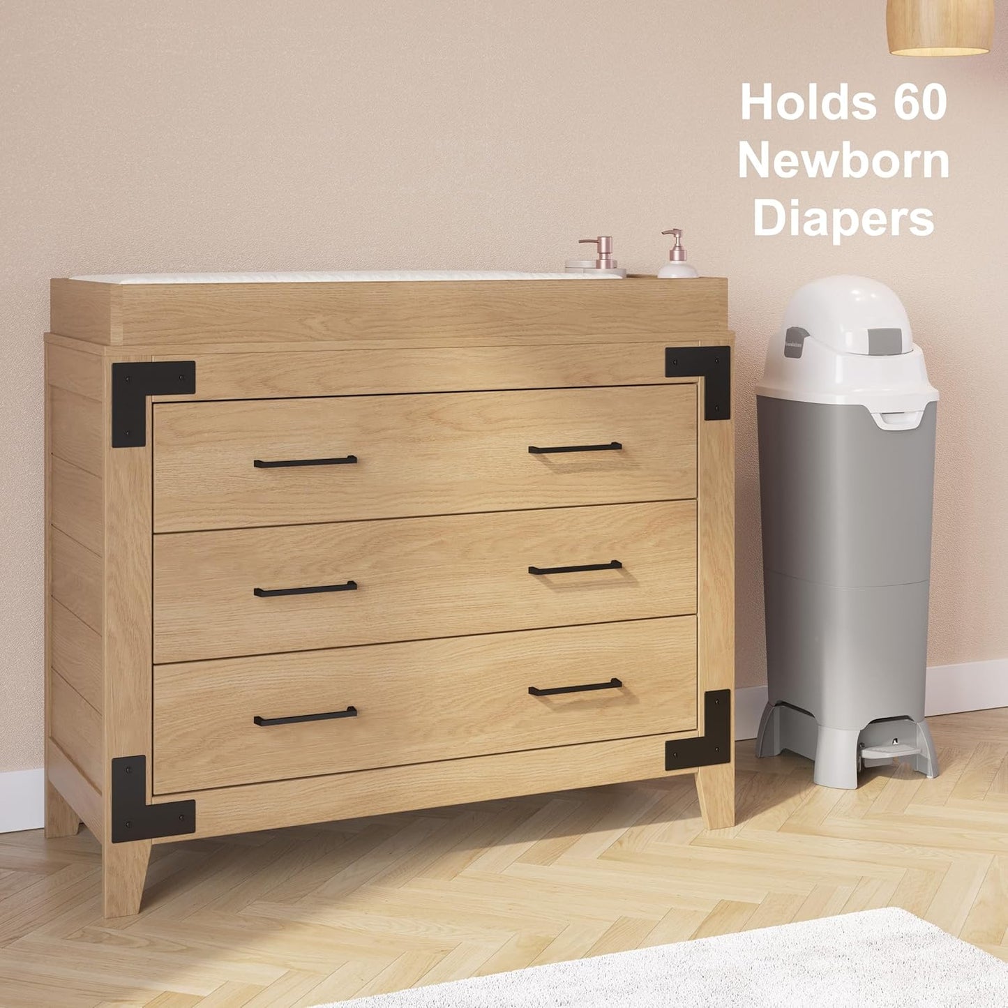 Foundations Hands Free Tall Diaper Pail with Airtight Lid - Durable & Odorless Disposal, Large Capacity, Holds up to 60 Newborn Diapers, Refill with Any Bags, Baby Registry Gift - Gray (9622057)