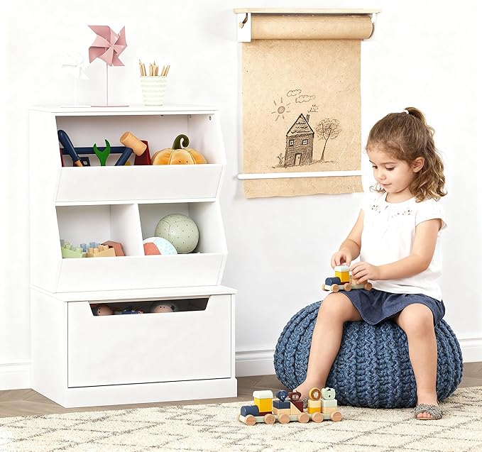 UTEX Kids Toy Storage Organizer, Bookshelf for Kids and Bookcase with Drawer, Children Open Storage Cubby for Playroom Nursery White