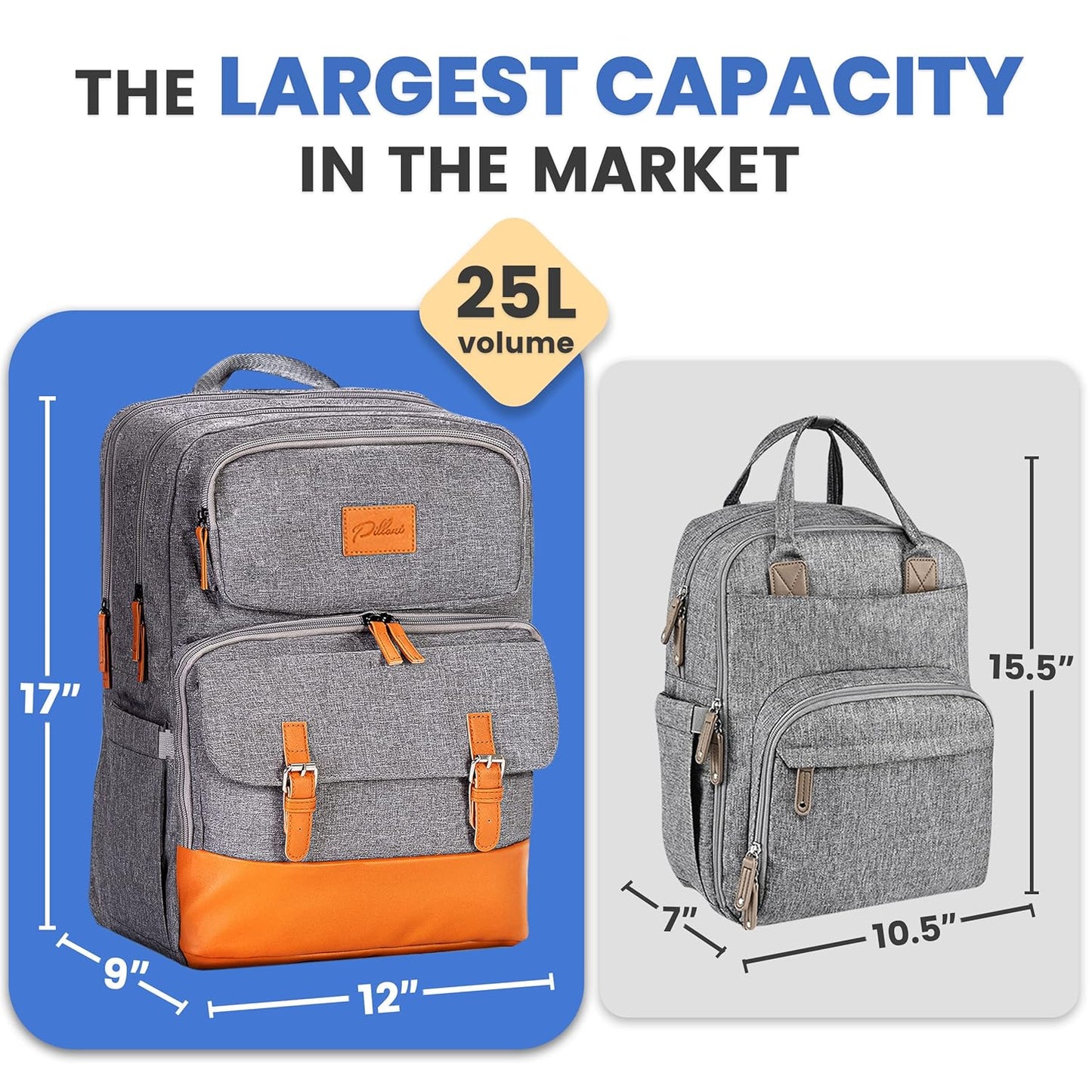 PILLANI Baby Diaper Bag Backpack - Large Waterproof Travel Diaper Bag for Boys & Girls, 16 Organizer Pockets with Changing Pad, Insulated Bottle Pockets & Stroller Straps, Baby Shower Gifts, Dinosaur