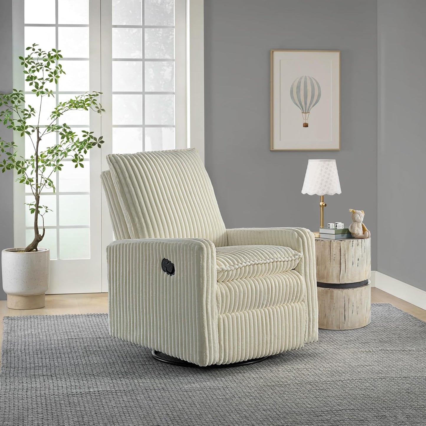 Oxford Baby Uptown Upholstered Glider Recliner Rocking Chair 360° Swivel for Nursery and Living Room - Boucle White