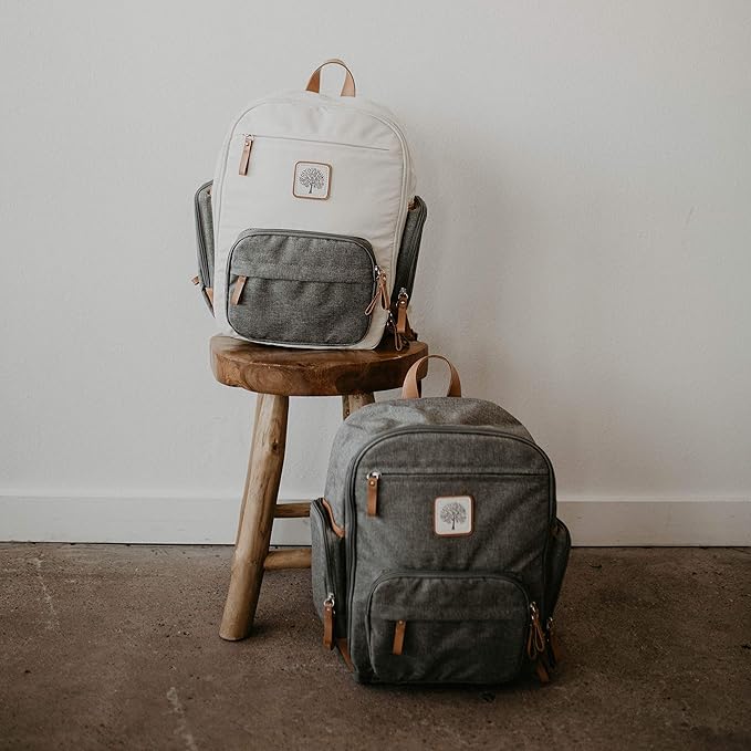 Parker Baby Diaper Backpack - Full Zip Diaper Bag with Insulated Pockets - Gray