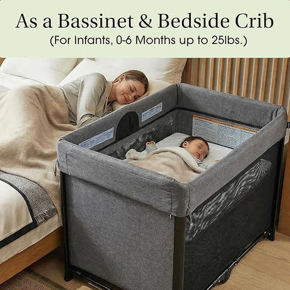 Evolur Zane Portable Playard with Instant Fold, Removable Mattress Cover & Full-Size Zipper Bassinet – Lightweight Travel Crib for Infant (0–18 Months) Grey