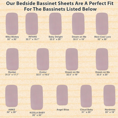 3-Pack Bedside Sleeper Bassinet Sheets | GOTS Certified Organic 100% Muslin Cotton | Ultra Soft & Breathable | 33×20×4” Fitted Sheets | Universal Fit 29–33” x 17–21” Pads