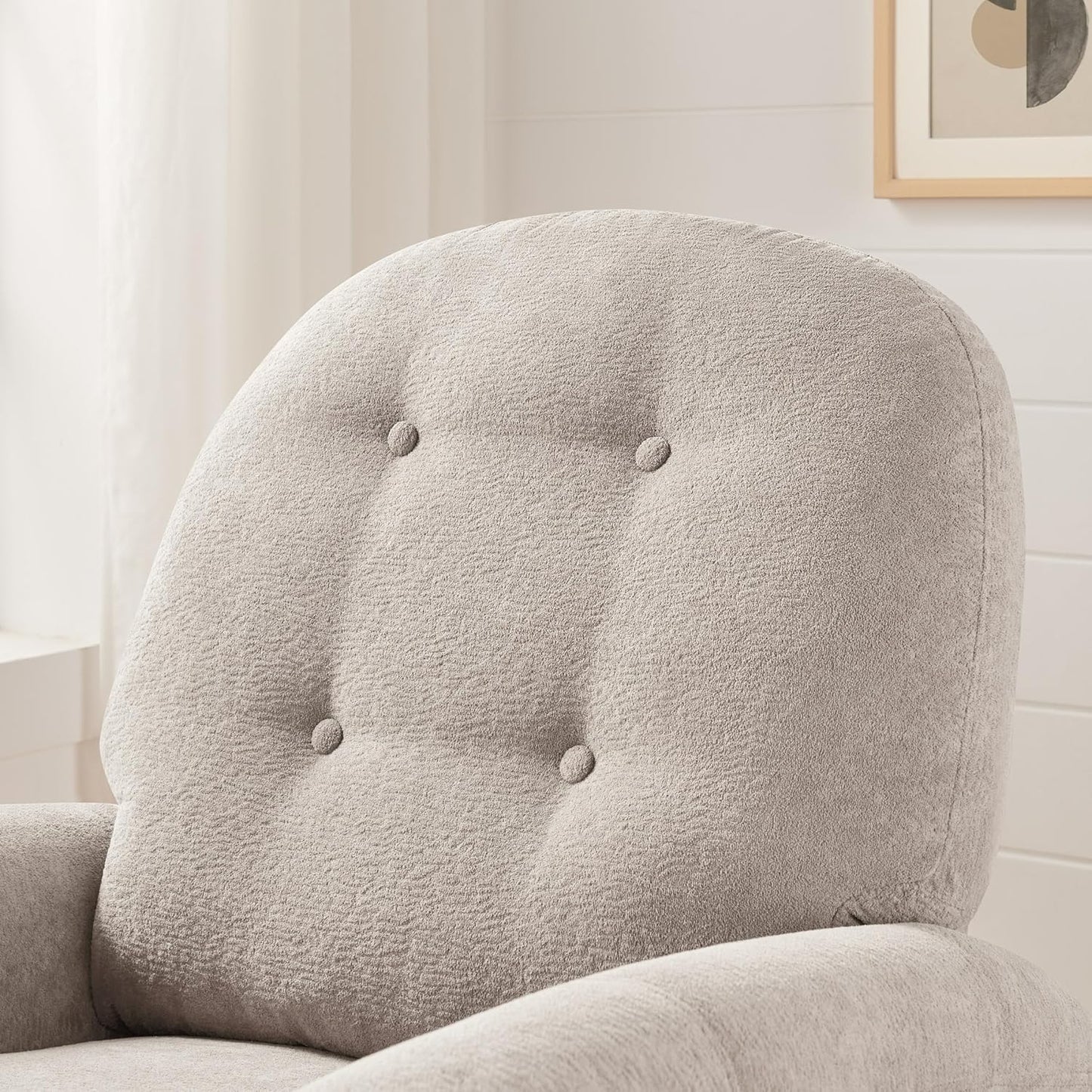 VANOMi 360 Swivel Rocker Recliner Chair, Nursery Rocking Chair with Tufted Backrest, Manual Recliner Chairs for Small Spaces, Upholstered Glider Nursing Chair for Living Room, Bedroom (White)