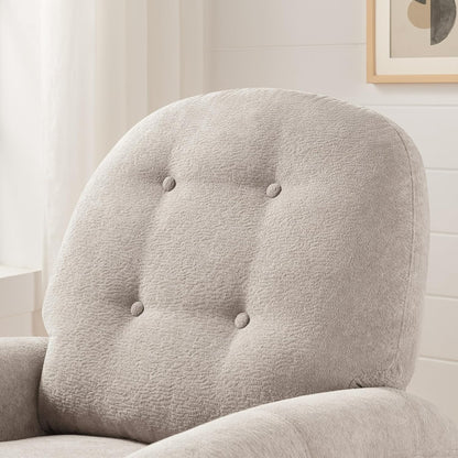 VANOMi 360 Swivel Rocker Recliner Chair, Nursery Rocking Chair with Tufted Backrest, Manual Recliner Chairs for Small Spaces, Upholstered Glider Nursing Chair for Living Room, Bedroom (White)