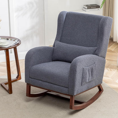 HCHAIRH Rocking Chair Nursery, Nursery Rocking Chairs with Foot Rest, Comfy Fabric Glider Rocker Nursing Chair with High Back for Nursing, Living Room, Bedroom, Beige
