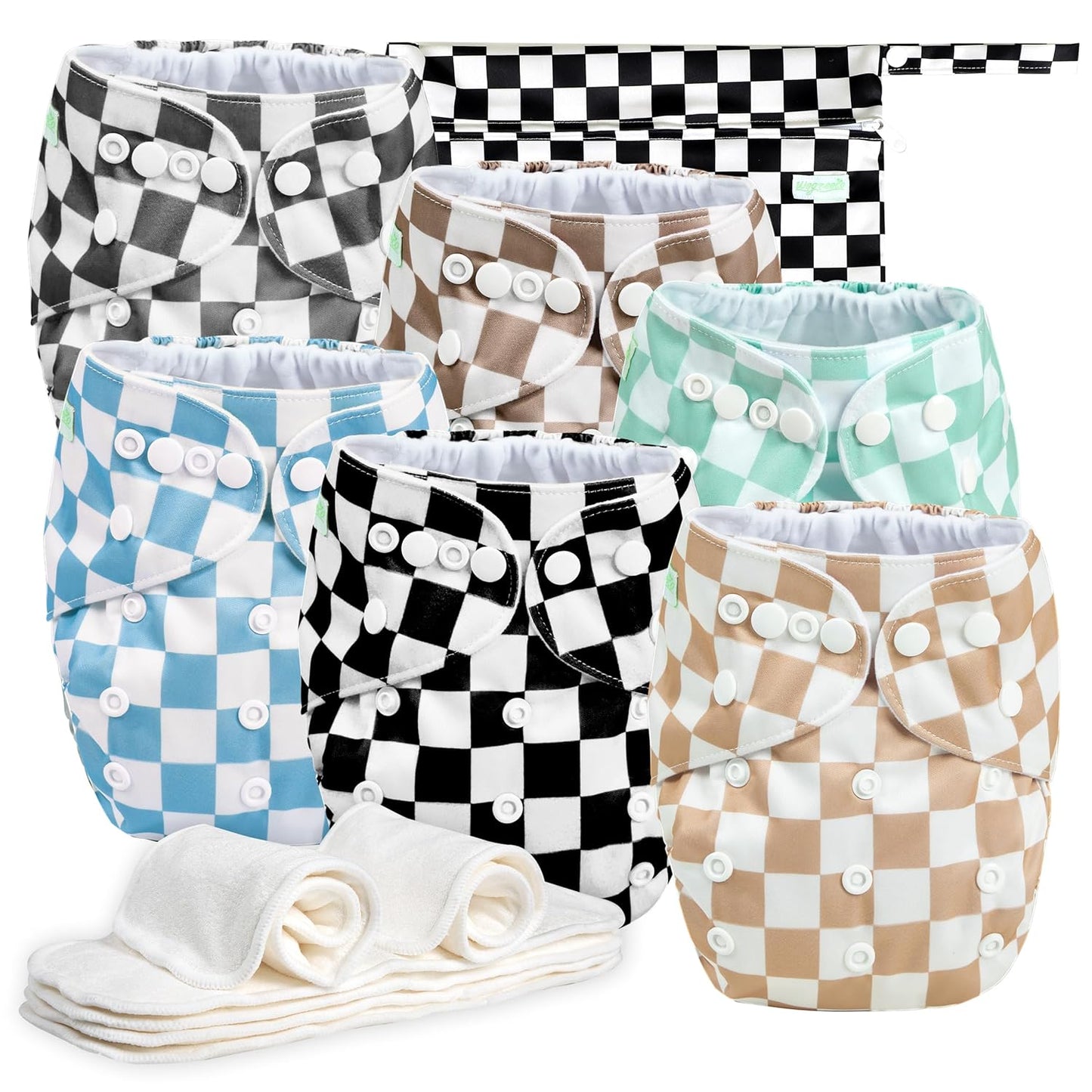 wegreeco Cloth Diapers 6 Pack with 6 Inserts & 1 Wet Bag, Washable Cloth Diapers for Babies, One Size Adjustable Reusable (Flower)