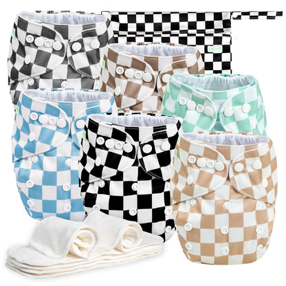wegreeco Cloth Diapers 6 Pack with 6 Inserts & 1 Wet Bag, Washable Cloth Diapers for Babies, One Size Adjustable Reusable (Flower)