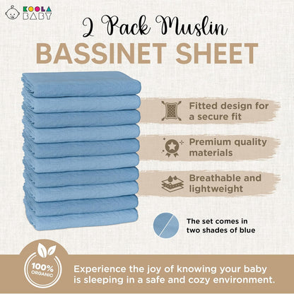 Bassinet Sheet for Bassinet Mattress - 100% Organic Jersey Knit Cotton - Snuggly Soft & Cozy Sheets Fitted for Oval Rectangle & KoolaBaby Bedside Sleeper - White & Grey 2 Pack