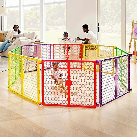 Regalo Safety 260" Super Wide Baby Gate & 8-Panel Playpen, 2-in-1 Convertible Baby Play Yard, Large Foldable Play Pen for Babies, Toddlers & Pets, Includes Wall Mount Kit, Multi-Colored