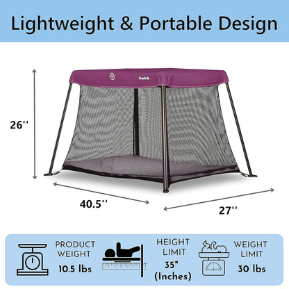 Dream On Me Travel Light Baby Playard with Zipper Access Door, Breathable Mesh Sides with Soft Comfortable Mattress, Easy Fold Design with Travel Carry Bag, Compact Space Saving Design - Grey