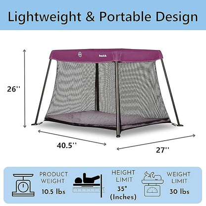 Dream On Me Travel Light Playard, Award Winning Lightweight Portable, Breathable Mesh Sides with Soft Comfortable Mattress, Easy Compact Fold Design with Travel Carry Bag – Purple
