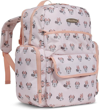 Disney Diaper Bag Backpack with Changing Pad Minnie Mouse – 16” Nylon Baby Bag for Parents, Insulated Bottle Holders, Multiple Storage Pockets