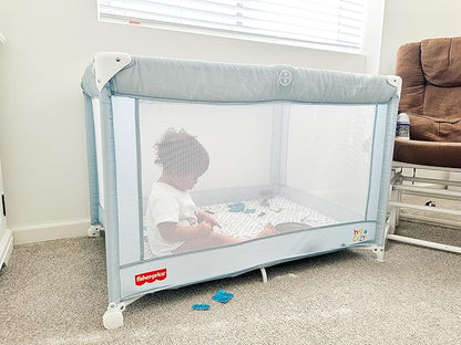 Dream On Me Fisher-Price Play All Day Portable Playard, ASTM Certified, Ideal for Babies & Toddler, One-Hand Fold, Breathable Mesh, Travel Playard with Carry Bag, Easy to Clean - Moonmist