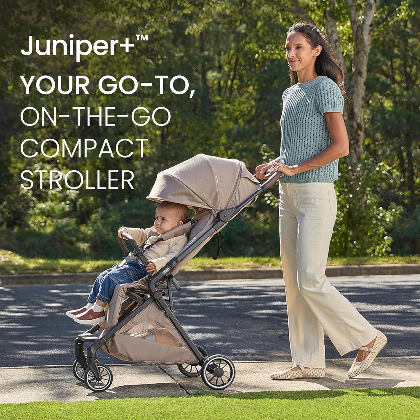 Britax Juniper Compact On-The-Go Stroller, Effortless Fastpack System with One-Hand RapidFold, Portable & Lightweight for Travel, Built-in Carry Handle, Ventilating Fabrics, Raven Black
