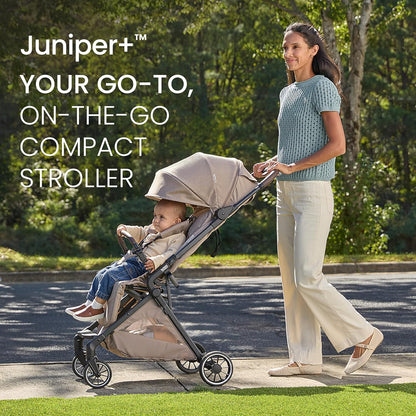 Britax Juniper Compact On-The-Go Stroller, Effortless Fastpack System with One-Hand RapidFold, Portable & Lightweight for Travel, Built-in Carry Handle, Ventilating Fabrics, Raven Black