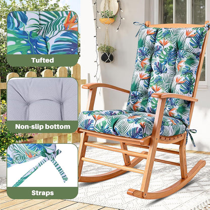 Rocking Chair Cushion with Ties Non-Slip Outdoor Rocking Chair Cushion Set Waterproof Fade-Resistant Porch Garden Patio Glider Rocker Cushions