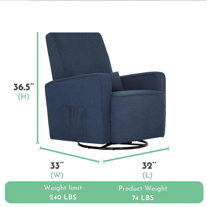 Evolur Holland Upholstered Plush Seating Glider Swivel, Glider Chair for Nursery in Harbor, Modern Nursery Glider, Tool-Free Assembly, Easy to Clean, Environmentally Conscious Glider