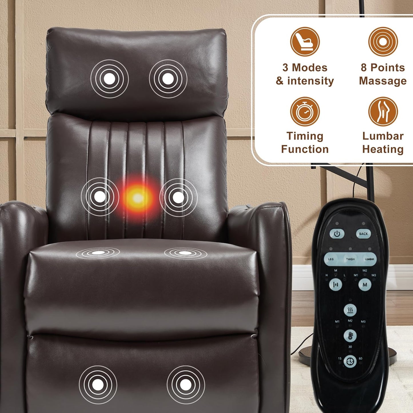 Manual 360° Swivel Rocker Recliner Chair for Adults, Overstuffed Glider Chair for Nursery with Vibration Massage and Heat, Comfy Soft Fabric Glider with Side Pockets for Living Room, Beige