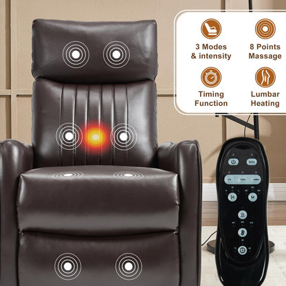 Manual 360° Swivel Rocker Recliner Chair for Adults, Overstuffed Glider Chair for Nursery with Vibration Massage and Heat, Comfy Soft Fabric Glider with Side Pockets for Living Room, Beige
