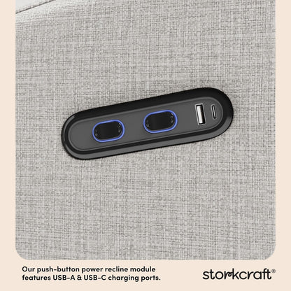 Storkcraft Santa Monica Power Recliner Swivel Glider (Dune Basketweave) – Effortless Electronic Power Recline, USB-A & USB-C Charger