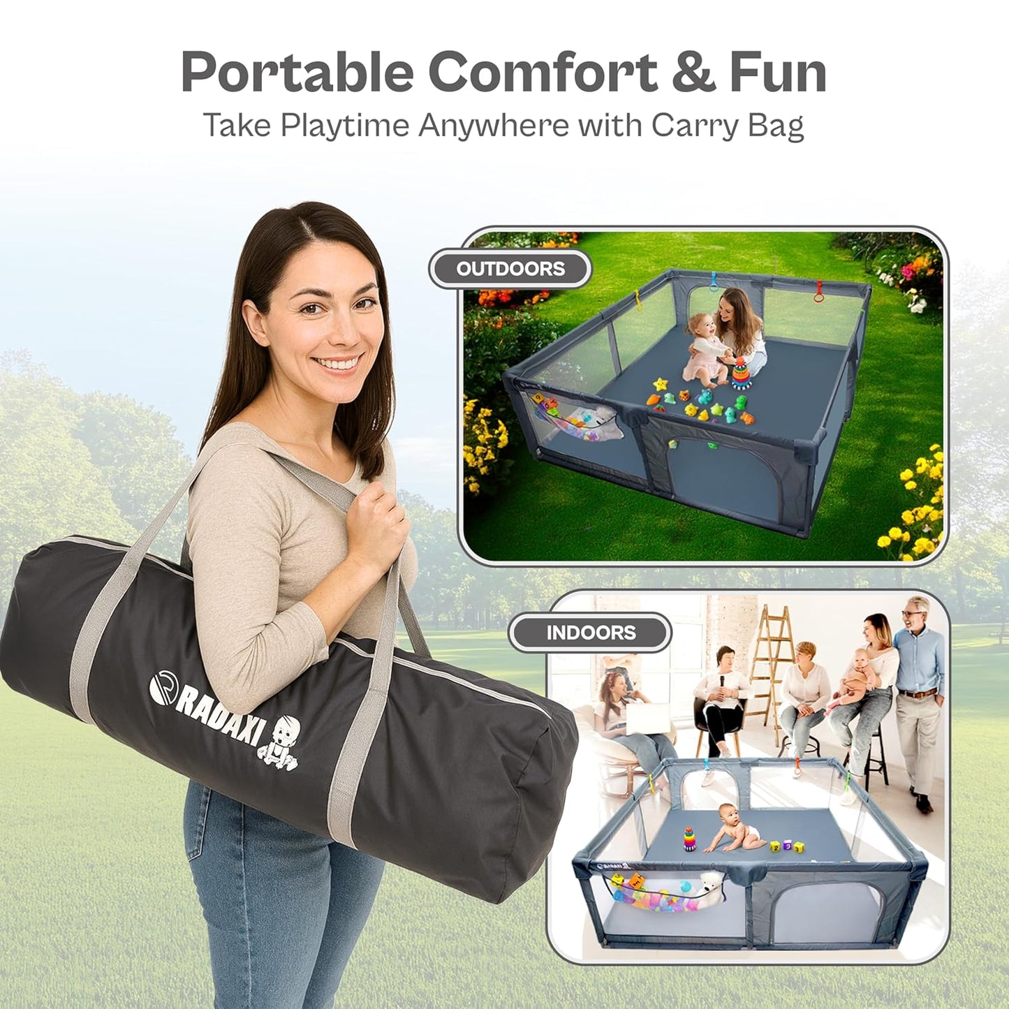 Baby Playpen 71x59 Inch Large Playpen for Babies and Toddlers Baby Playard with Zipper Gates Safety Fence Play Pen Play Yard with Soft Breathable Mesh Indoor & Outdoor Kids Activity Center Dark Gray