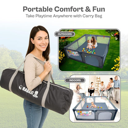 Baby Playpen 71x59 Inch Large Playpen for Babies and Toddlers Baby Playard with Zipper Gates Safety Fence Play Pen Play Yard with Soft Breathable Mesh Indoor & Outdoor Kids Activity Center Dark Gray