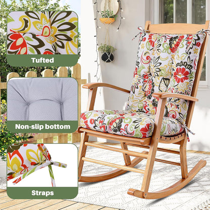 Rocking Chair Cushion with Ties Non-Slip Outdoor Rocking Chair Cushion Set Waterproof Fade-Resistant Porch Garden Patio Glider Rocker Cushions