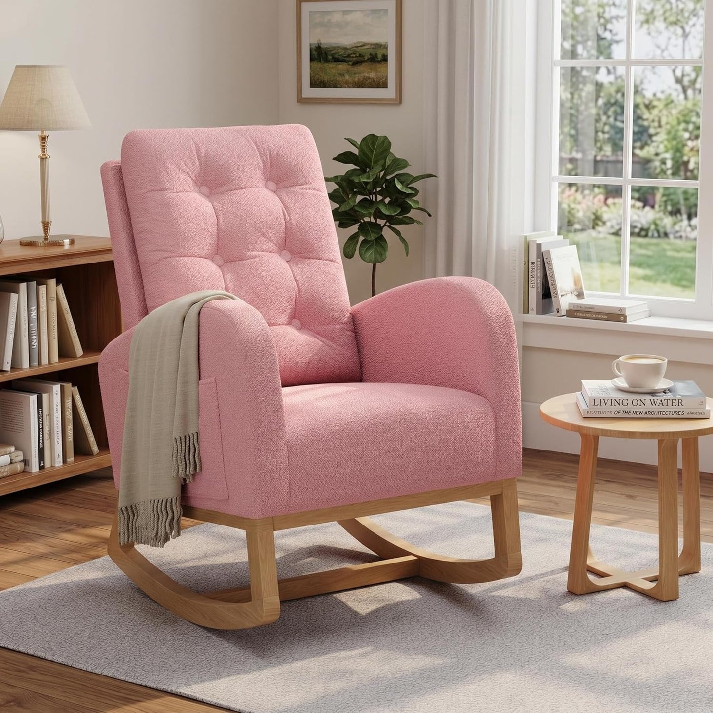 Modern Nursery Rocking Chair, Upholstered Glider Rocking Chair for Living Room, Comfortable Rocker Recliner with Side Pocket, Rocker Glider for Bedroom, Nursing Room