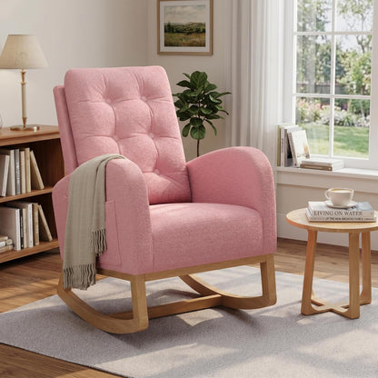 Modern Nursery Rocking Chair, Upholstered Glider Rocking Chair for Living Room, Comfortable Rocker Recliner with Side Pocket, Rocker Glider for Bedroom, Nursing Room