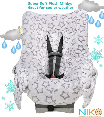 Niko Easy-Wash Children's Car Seat Cover & Liner - Cotton Jersey Gray & White Arrow Pattern - Universal FIT - Crash Tested - Waterproof SEAT Bottom - Easy to Clean - Machine Washable