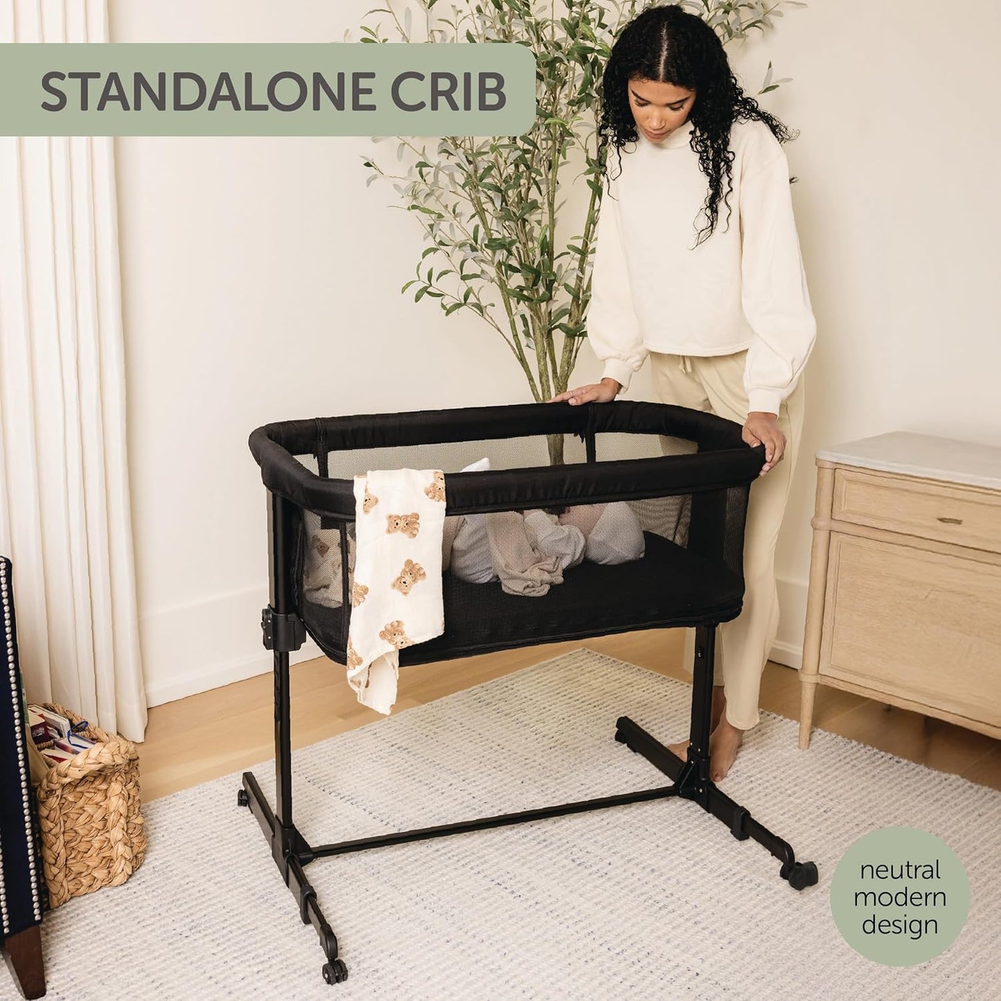 KoolerThings 3 in 1 Baby Bassinet, Bedside Sleeper, & Playpen, Easy Folding Portable Crib (Black)- KoolaBaby (Mesh Bassinet)