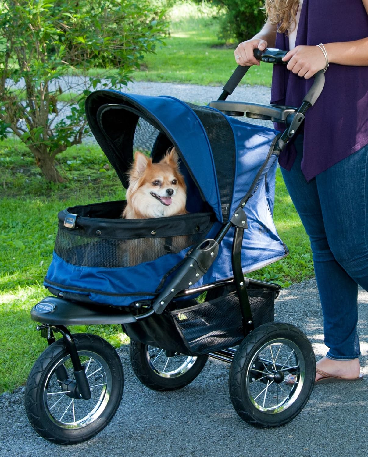Pet Gear No-Zip Jogger Pet Stroller for Cats/Dogs, Zipperless Entry, Airless Tires, Easy One-Hand Fold, Cup Holder + Storage Basket, Salt- Extra Large