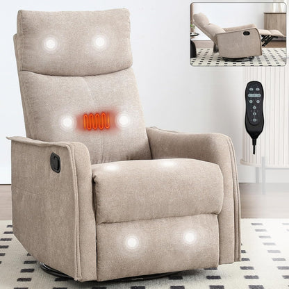 Massage Chair Recliner with Heat, Swivel Rocking Chair Recliner with High Back, Manual Nursery Recliners for Adults,Small Recliner Chair for Small Spaces, Living Room Bedroom, Fabric (Blue Green)