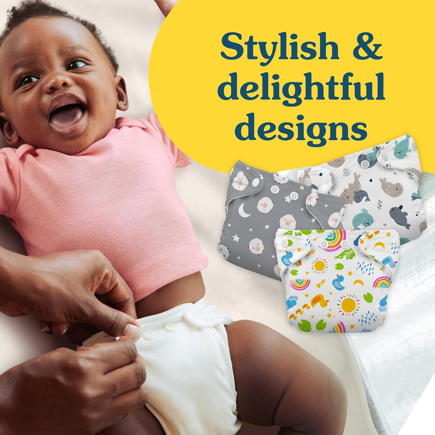 Charlie Banana Cloth Diapers, Reusable, Washable, Adjustable One Size Diaper, for Babies and Toddlers, with Absorbent Insert - Sweet Dreams on Grey, 1 Pack
