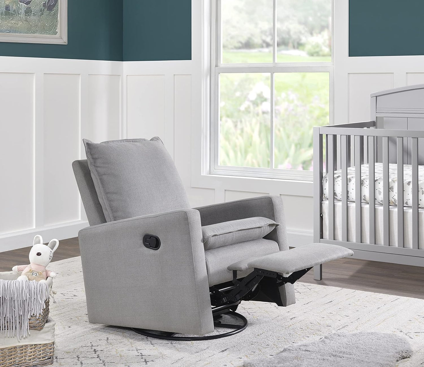 Oxford Baby Uptown Upholstered Glider Recliner Rocking Chair 360° Swivel for Nursery and Living Room - Boucle White