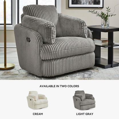 Signature Design by Ashley Tie-Breaker Cozy Contemporary Manual Press-Back Swivel Glider Rocker Recliner with 2 Bolster Pillows and Hidden Storage, White