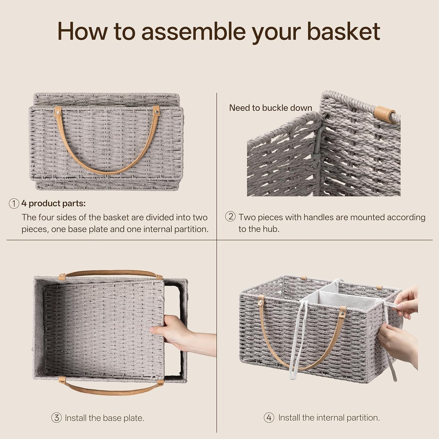 Angelhood Large Paper Rope Diaper Caddy, Baby Essentials Organizer, Portable Baby Shower Baskets Gift Bin, Car Storage Bag for Nursery