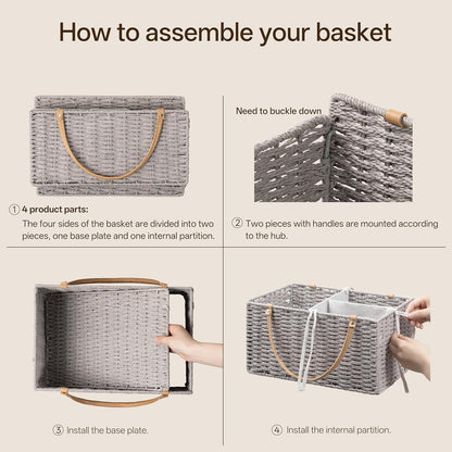 Angelhood Large Paper Rope Diaper Caddy, Baby Essentials Organizer, Portable Baby Shower Baskets Gift Bin, Car Storage Bag for Nursery