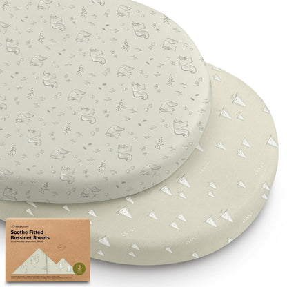 2-Pack Organic Bassinet Sheets for Girls, Boys - 100% Cotton Bassinet Mattress Sheets Compatible with Halo Bassinest Swivel Sleeper, Graco, Baby Delight, Chicco, Unisex Fitted Bassinet Sheets (Elly)