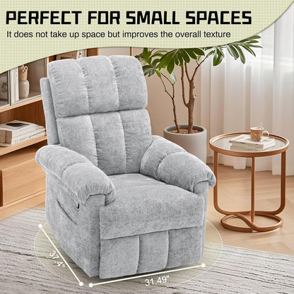 Korser Recliner Chair, Swivel Rocker Recliner Chair for Adults, Small Recliners for Small Spaces, Upholstered Manual Recliner with Side Pockets, Nursery Rocking Chair for Living Room, Chenille, Beige
