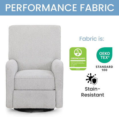 Delta Children Nest Nursery Swivel Recliner - Fabric is GREENGUARD Gold Certified and Oeko-TEX Standard 100 - Upholstered in a Unique Chenille Yarn for Blanket Like Softness, Oyster